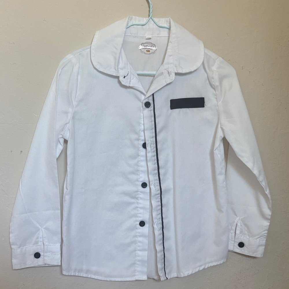 White Button-Front Kids' Shirt with Black Trim